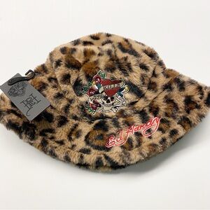 NWT Ed Hardy Leopard Print Faux Fur Bucket Hat